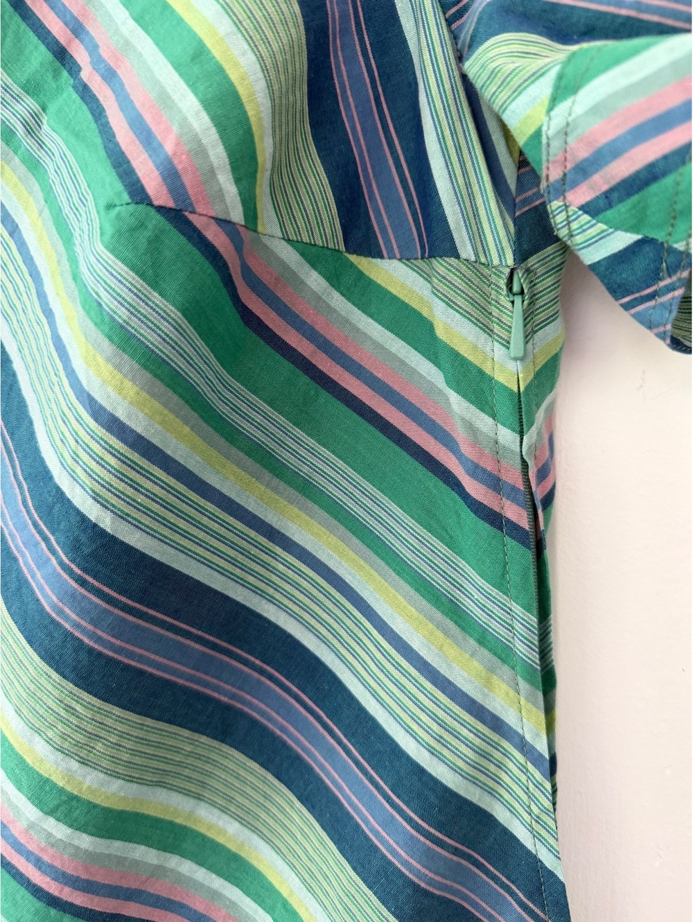 Bogner Striped Short Sleeve Dress Size M Green Blue Cotton Viscose - Picture 9 of 9